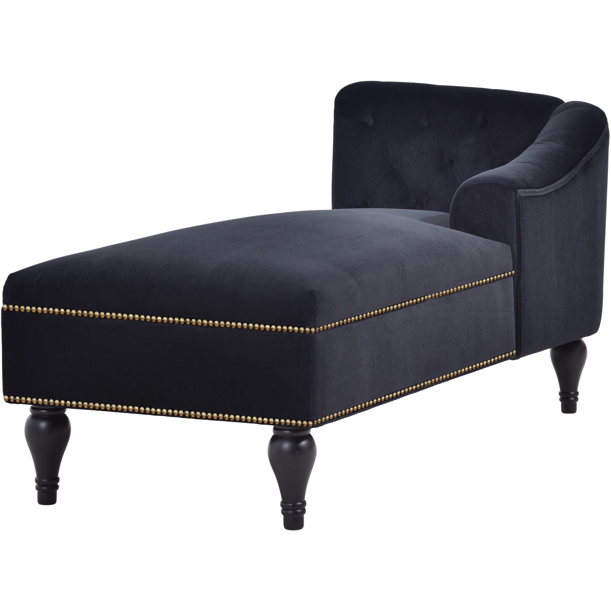 Velvet Chaise Lounge, Button Tufted Right Arm Facing Lounge Chair With Nailhead Trim & Solid Wood Legs For Living Room Or Office, Sleeper Lounge Sofa - Black