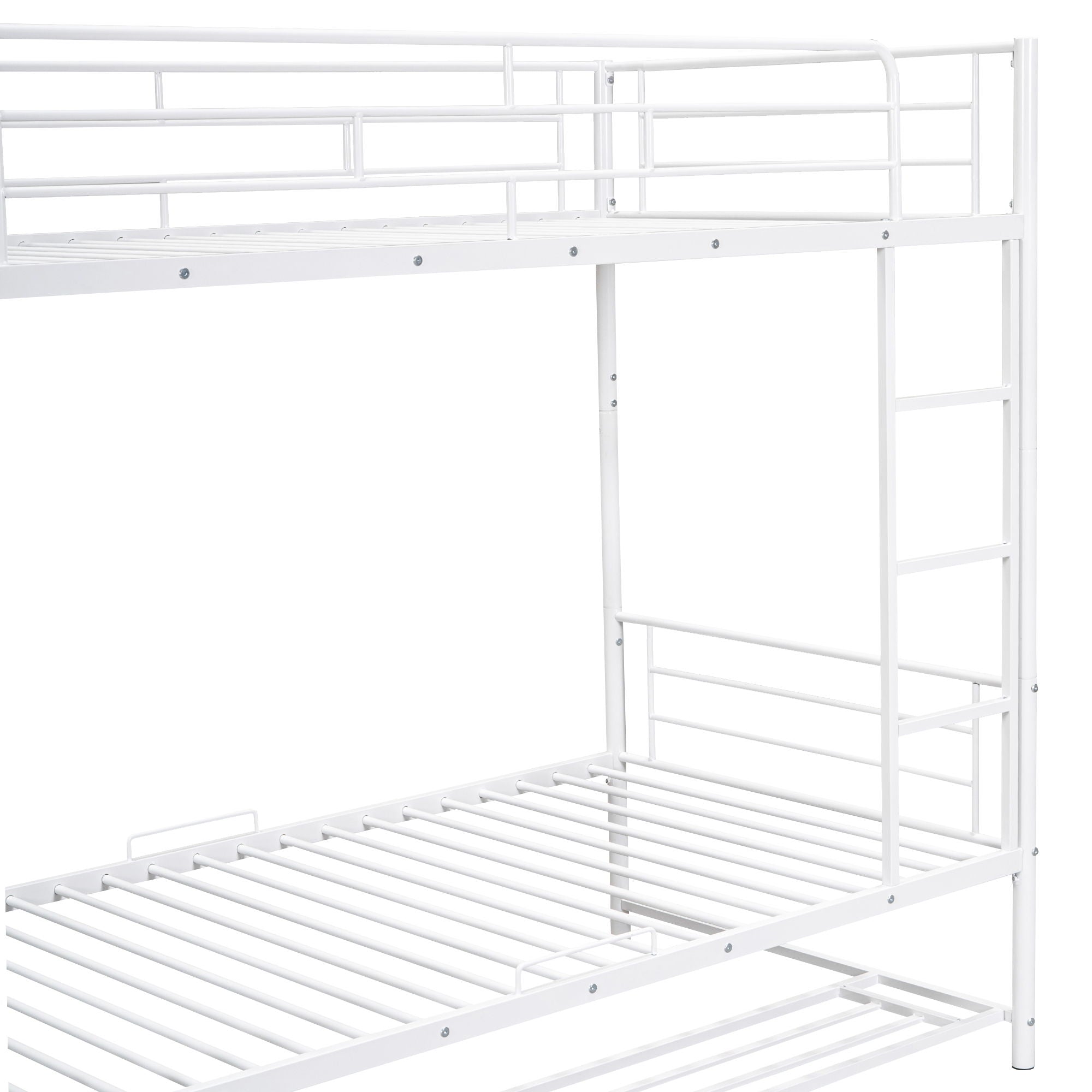 Twin Over Twin Metal Bunk Bed With Shelf And Guardrails