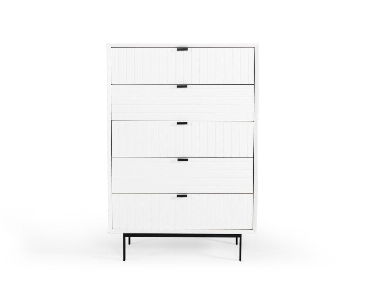 Solid Wooden Five Drawer Chest - White