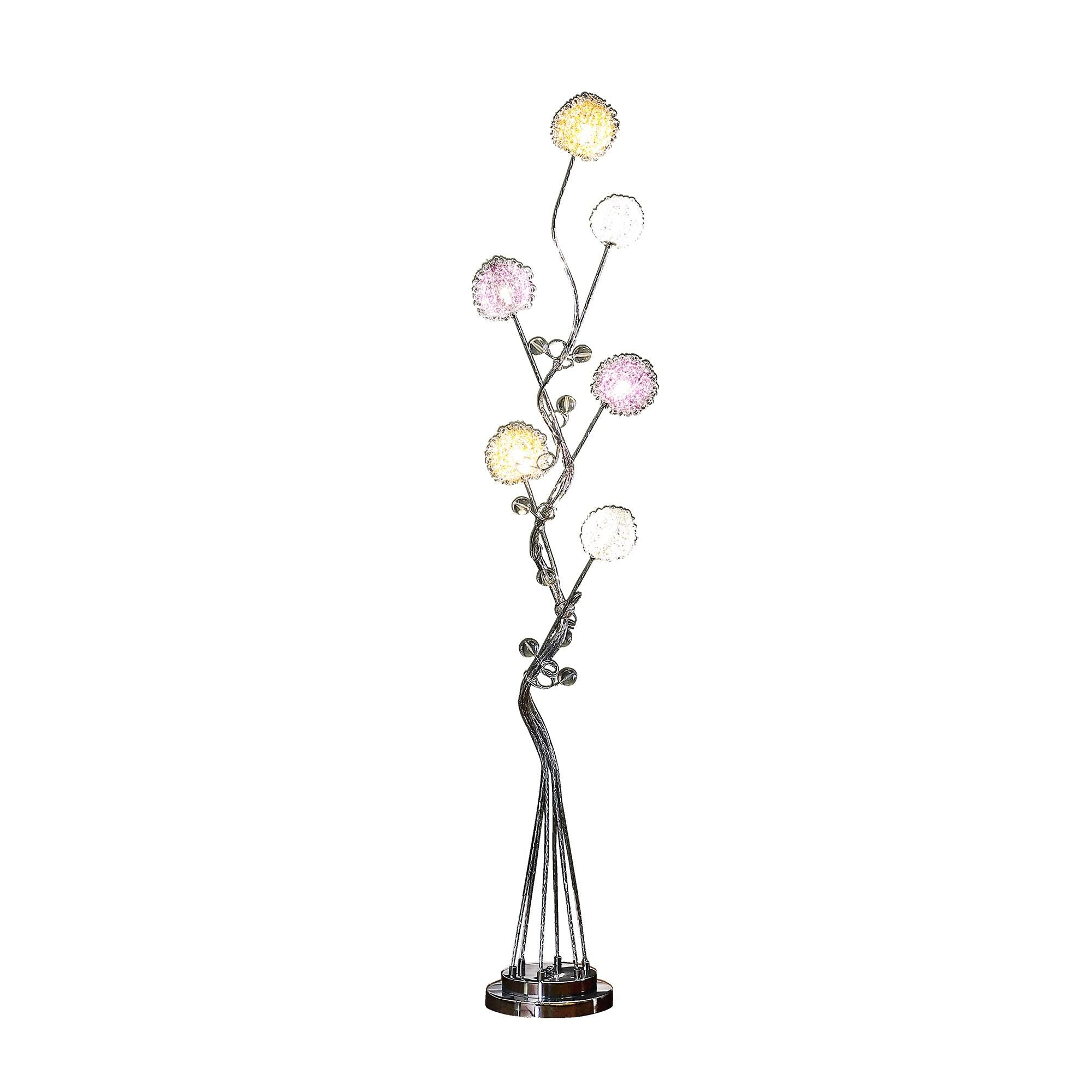 Steel Six Light Led Novelty Floor Lamp With Colorful Funky Floral Shades - Dark Gray