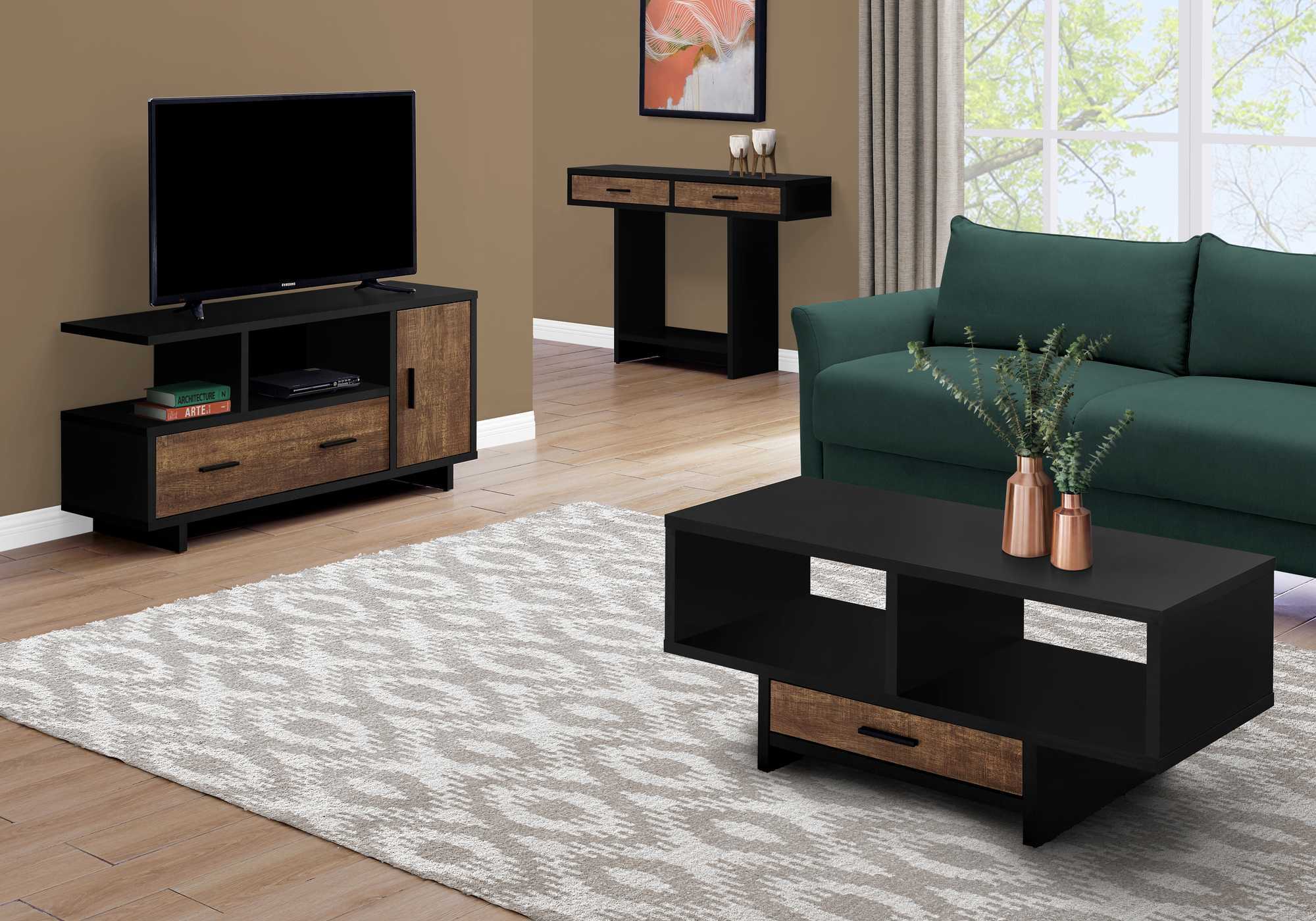 Cabinet Enclosed Storage, TV Stand - Brown / Black