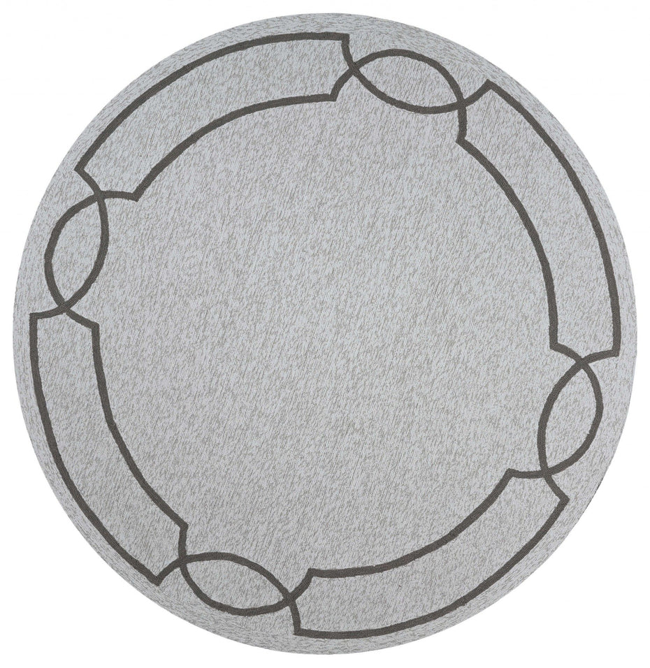 7' Hand Hooked UV Treated Bordered Round Indoor / Outdoor Area Rug - Ivory Oatmeal