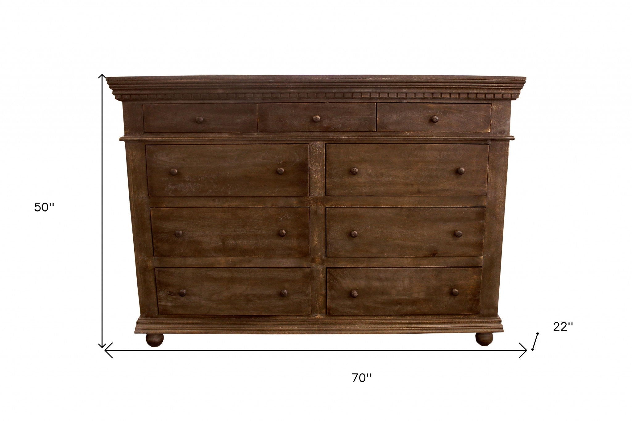 Solid Wood Nine Drawer Gentleman'S Chest - Tobacco