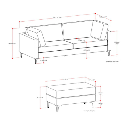 Ava - Mid Century Sofa With Ottoman Set - view 10