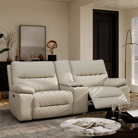 Malibu - Modern Power Motion 3 Piece Reclining Loveseat Sofa With Cup Holders - Cream Taupe Beige by Jennifer Taylor Home | Bel Furniture