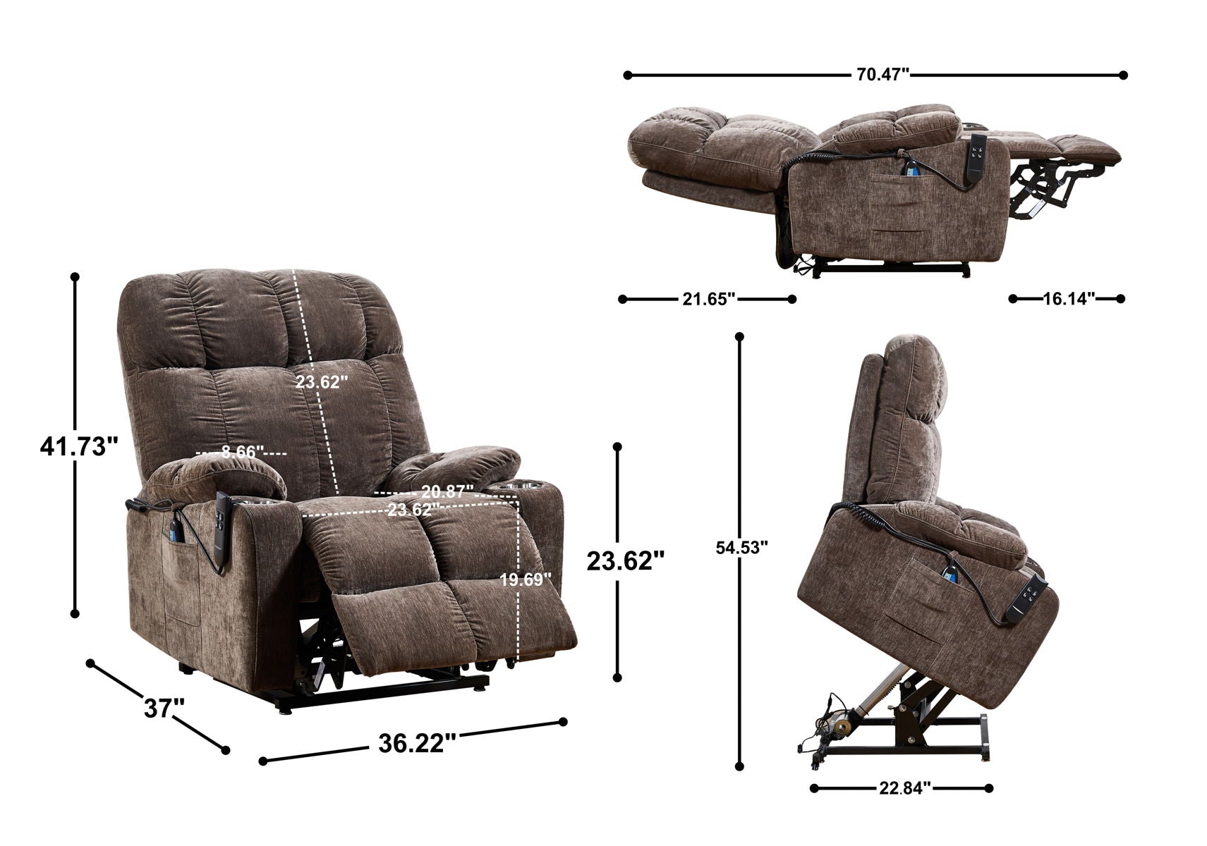 Dual Okin Motor Power Lift Recliner Chair For Elderly Infinite Position Lay Flat 180E Recliner With Heat Massage