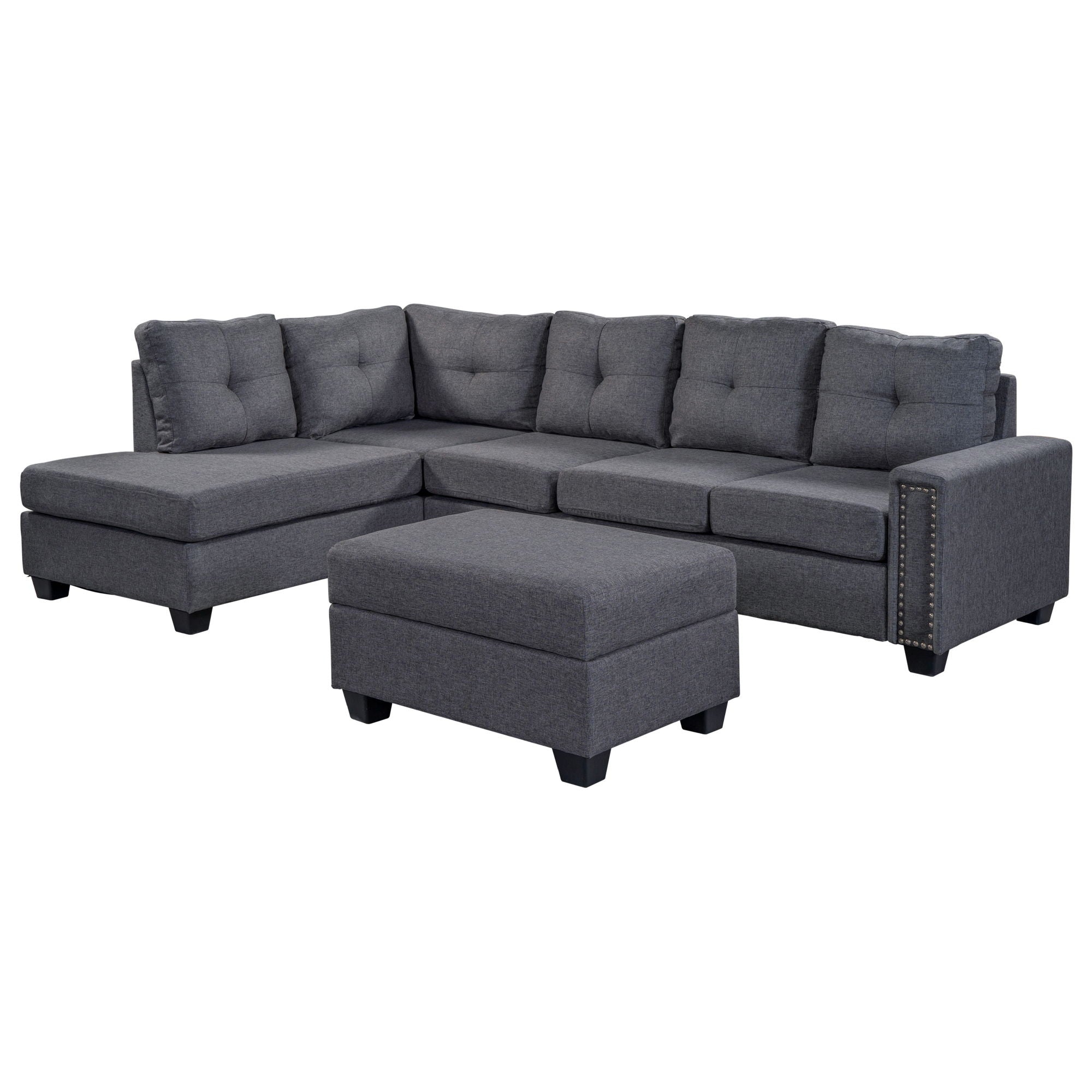 Reversible Sectional Sofa Space Saving With Storage Ottoman Rivet Ornament L-Shape Couch For Large Space Dorm Apartment