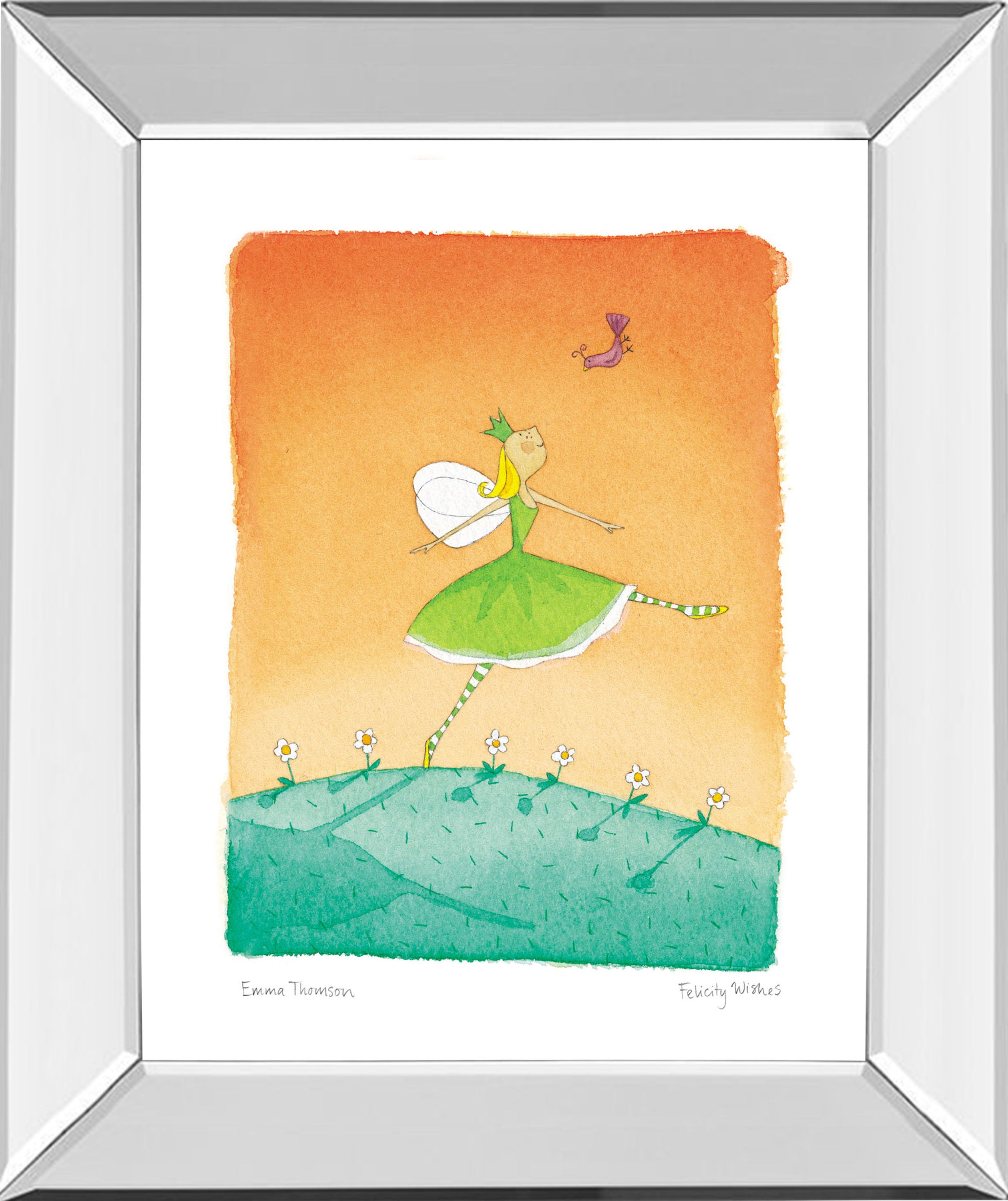 Felicity Wishes IV By Emma Thomson - Mirror Framed Print Wall Art - Orange