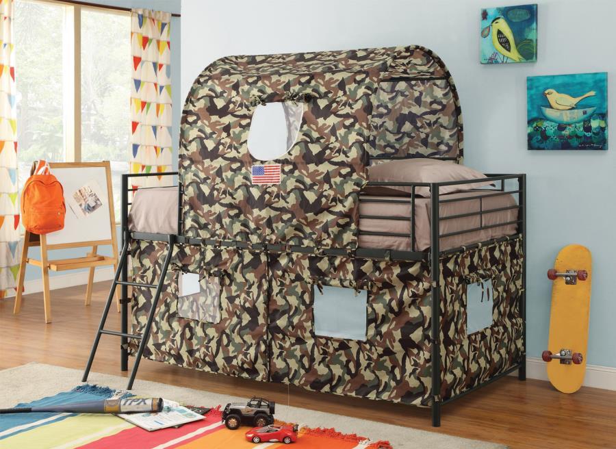 Camouflage - Tent Loft Bed With Ladder - Army Green
