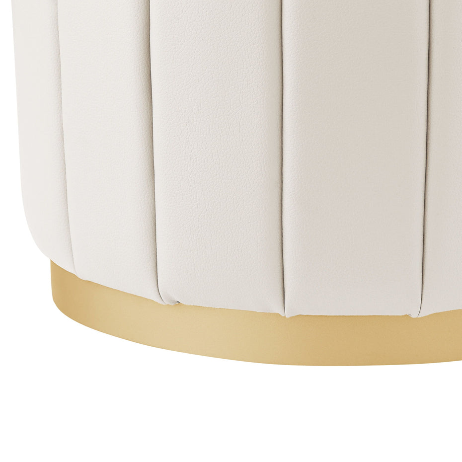 Faux Leather Round Ottoman - White / Gold