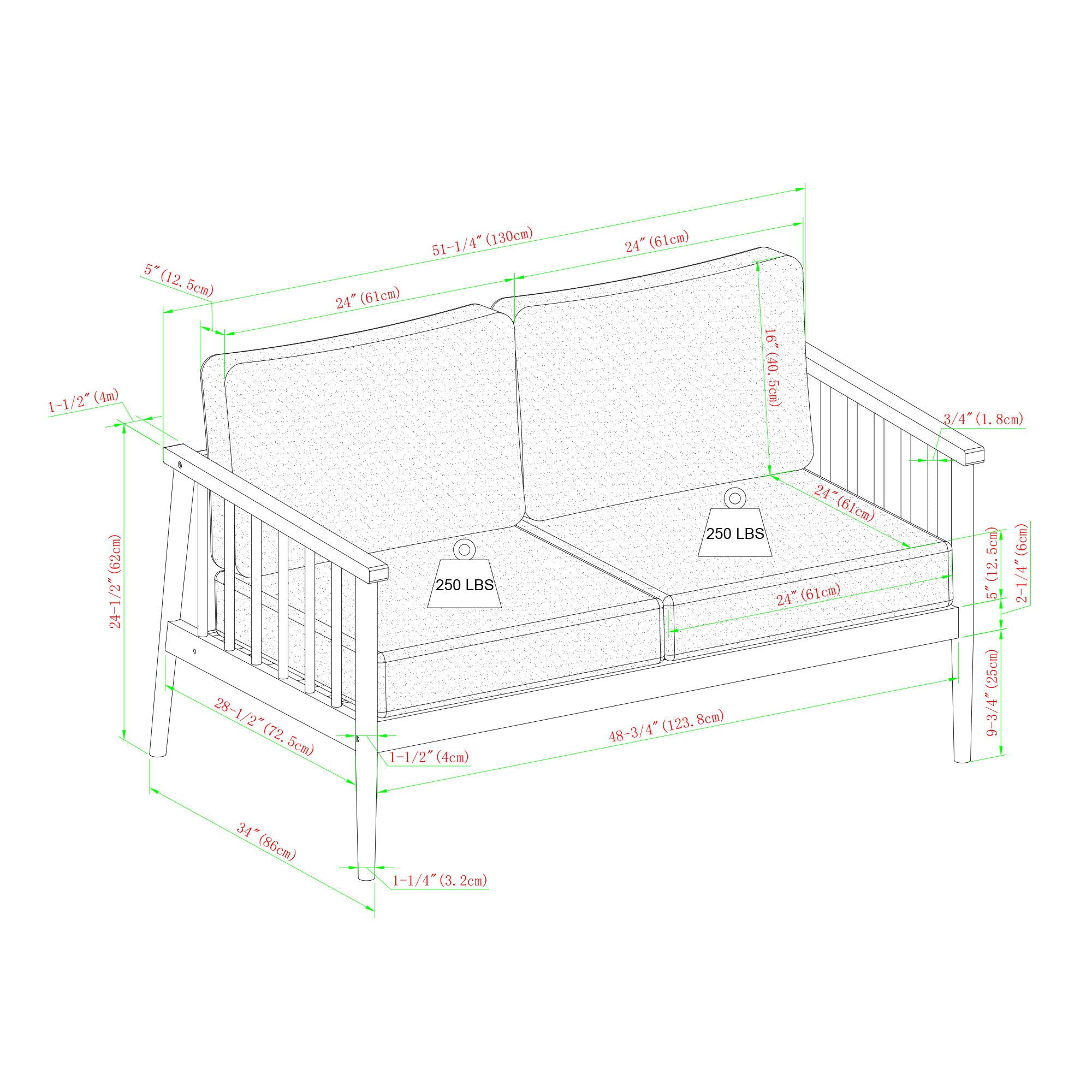 Contemporary Cushioned Eucalyptus Wood Patio Loveseat - Brown