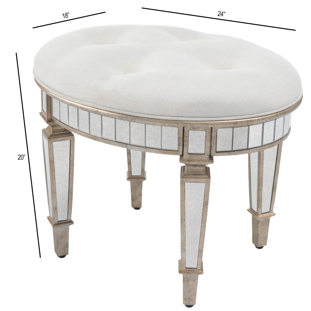 Linen Metallic Round Ottoman - Silver / Cream