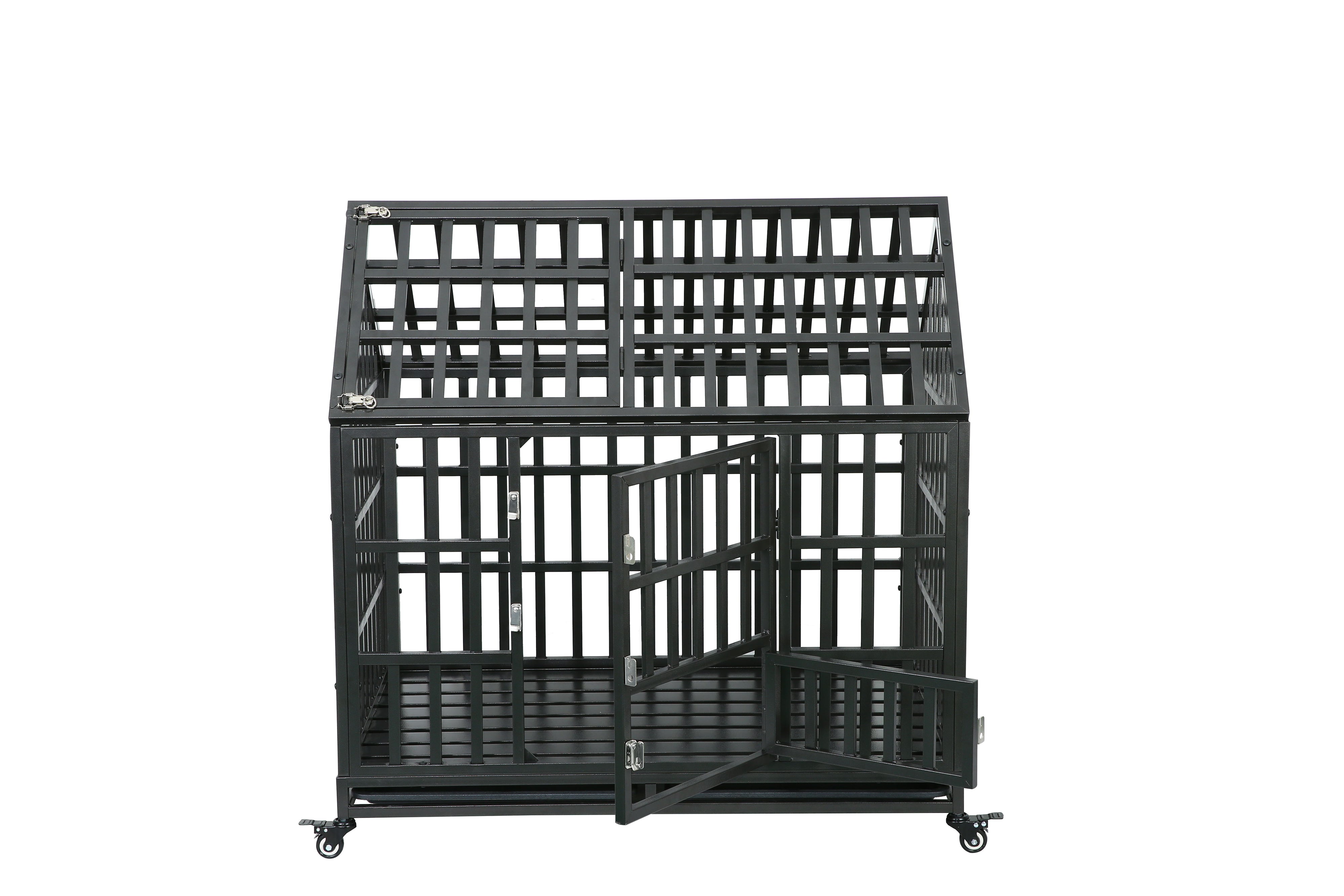 Heavy Duty Dog Cage Pet Crate With Roof - Black