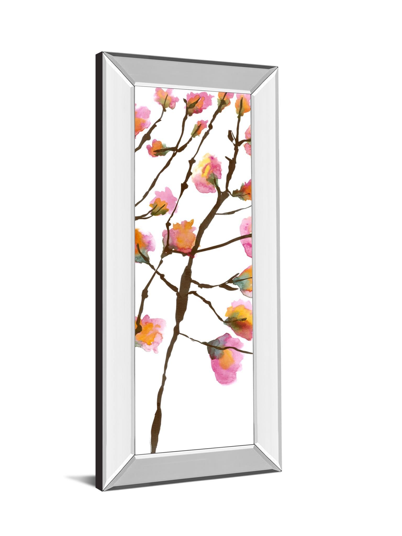 Inky Blossoms Il By Deborah Velasquez - Mirror Framed Print Wall Art - Pink