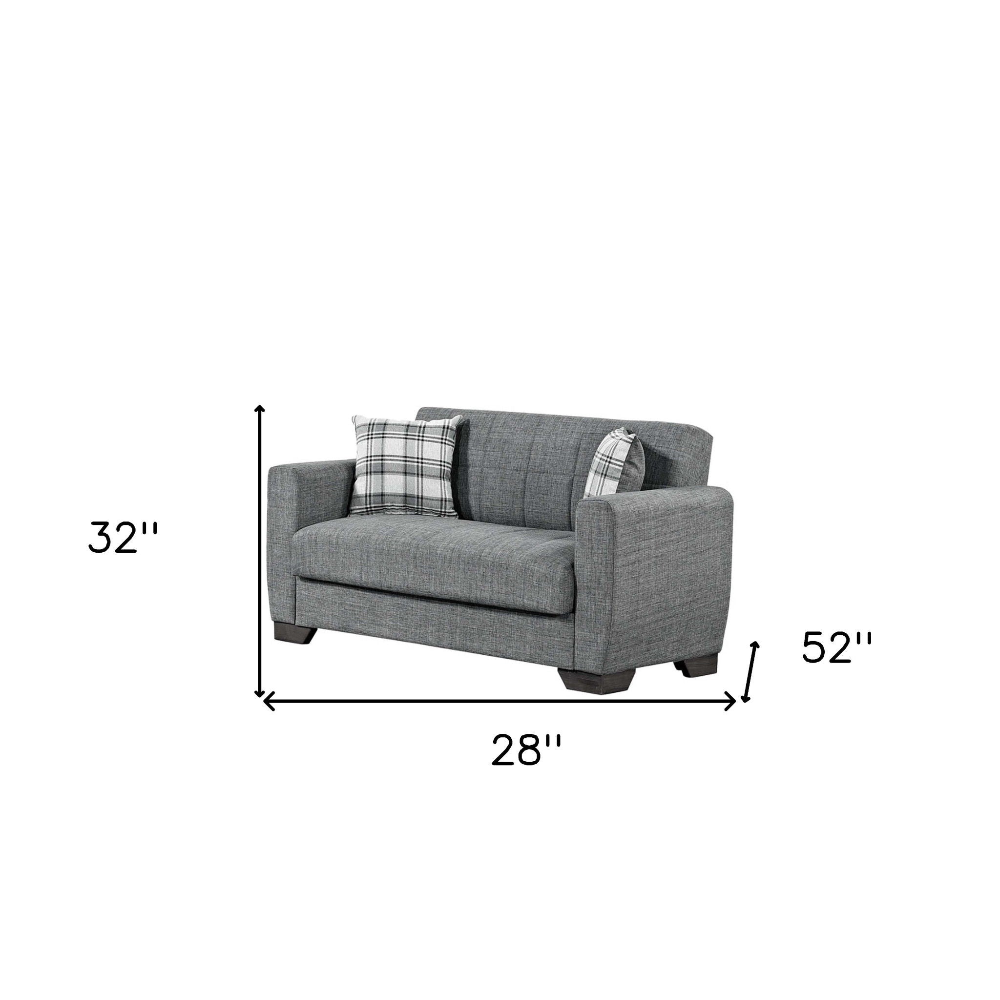 Chenille Futon Convertible Sleeper Love Seat With Storage And Toss Pillows - Gray Brown