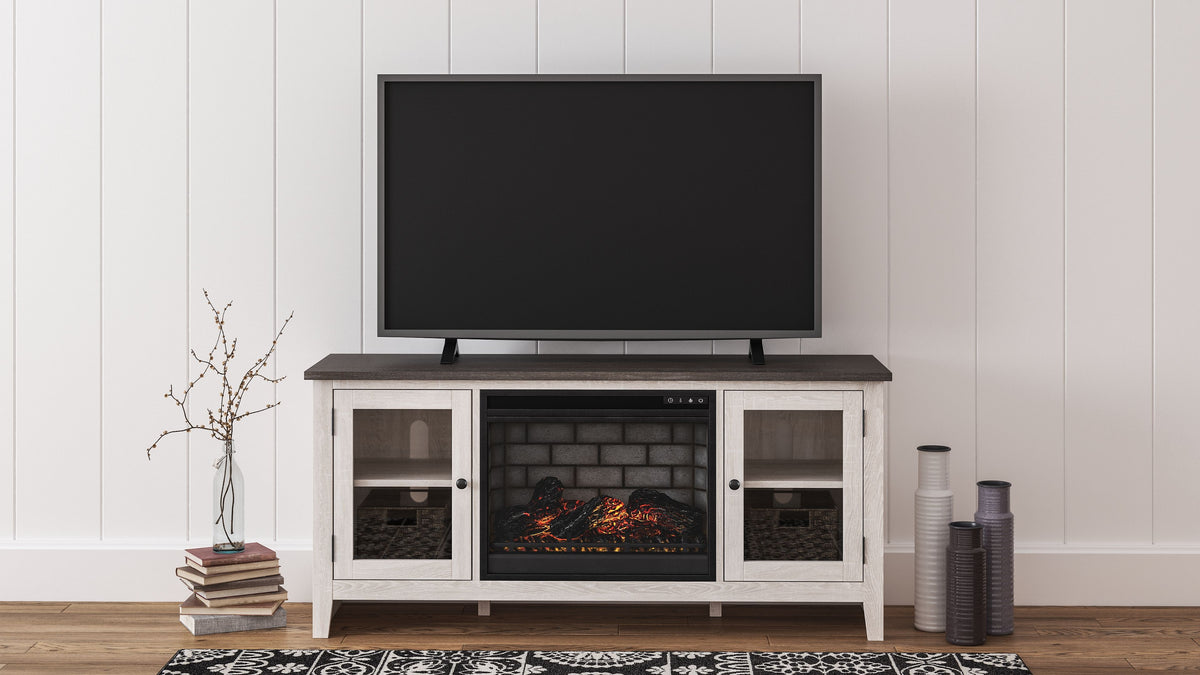 Dorrinson - TV Stand With Fireplace Insert White 2 Pc. - 60" TV Stand with Faux Firebrick Fireplace Insert by Signature Design by Ashley® | Bel Furniture
