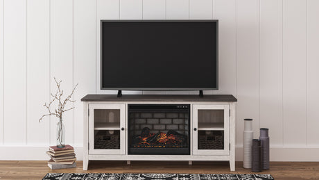 Dorrinson - TV Stand With Fireplace Insert White 2 Pc. - 60" TV Stand with Faux Firebrick Fireplace Insert by Signature Design by Ashley® | Bel Furniture