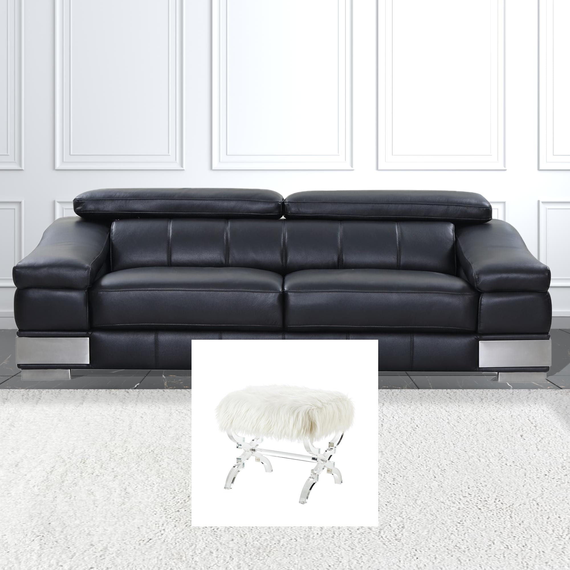 Faux Fur Ottoman - White / Clear