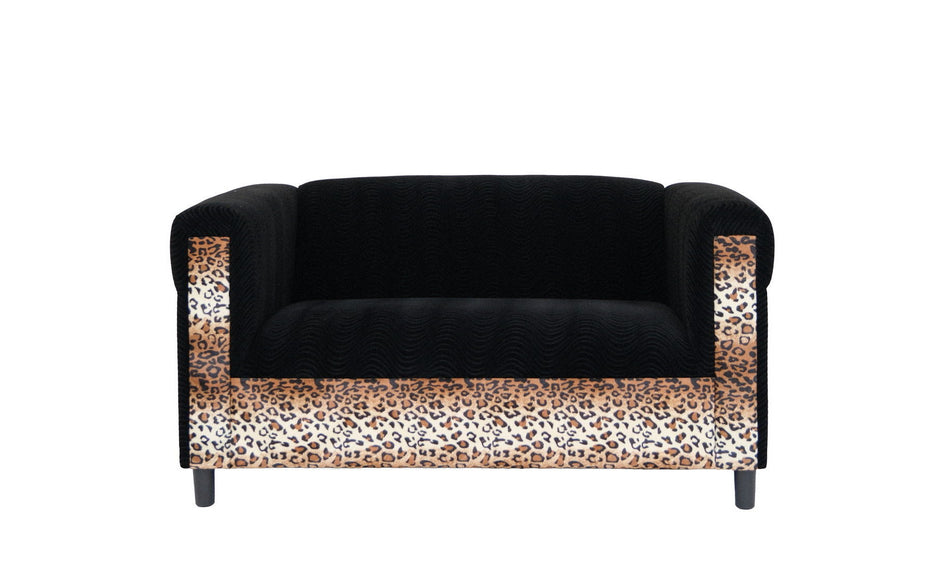 Velvet Leopard Loveseat - Black