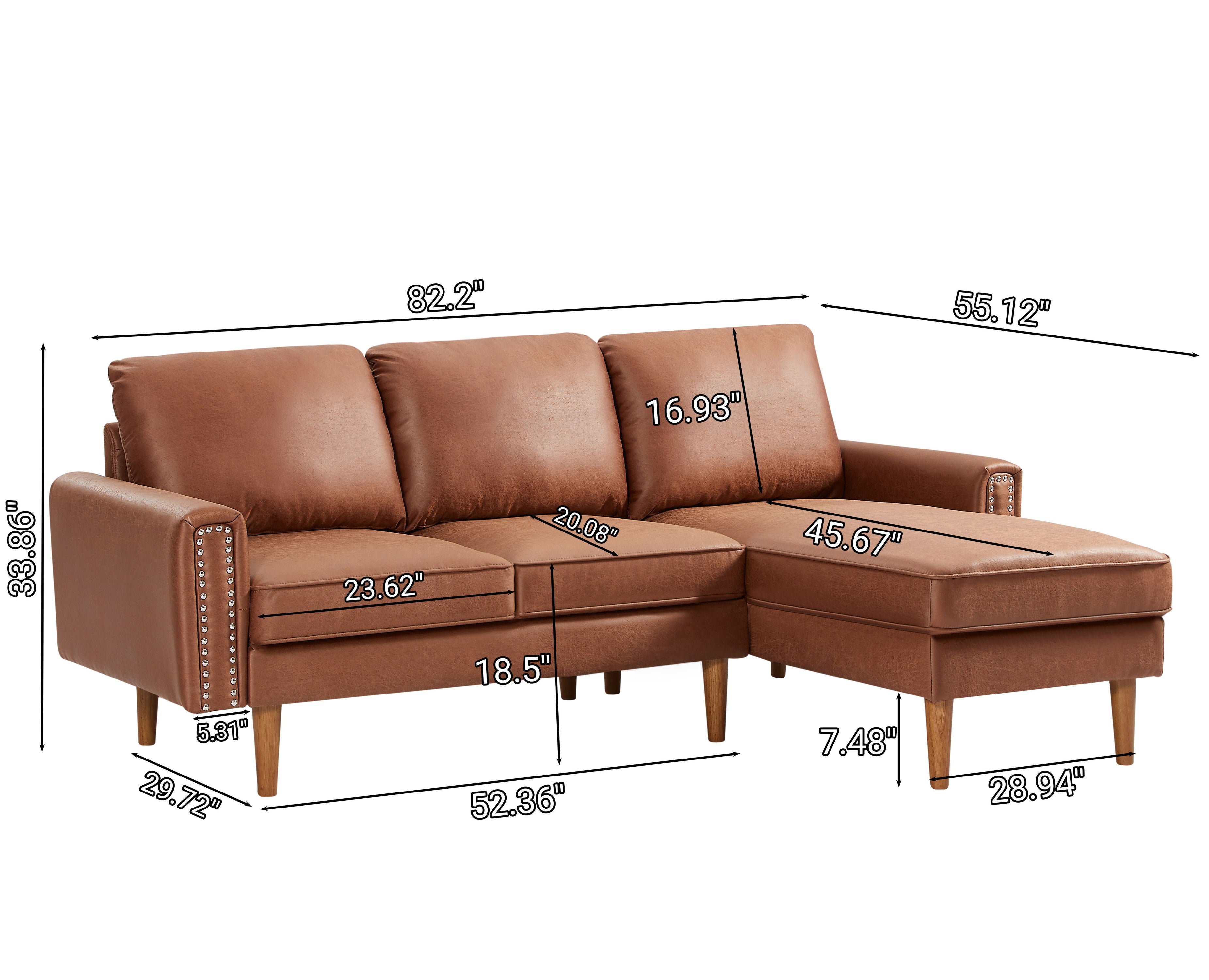 L-Shape Sofa Couch With Chais Mid-Century, Strong Leg And Design That Will Complement Any Living Space, Left Chaise