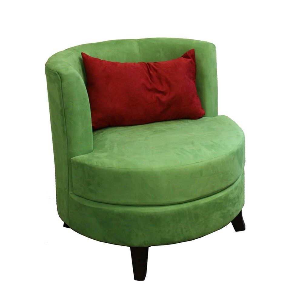 Microfiber Retro Round Accent Chair With Contrast Pillow - Green