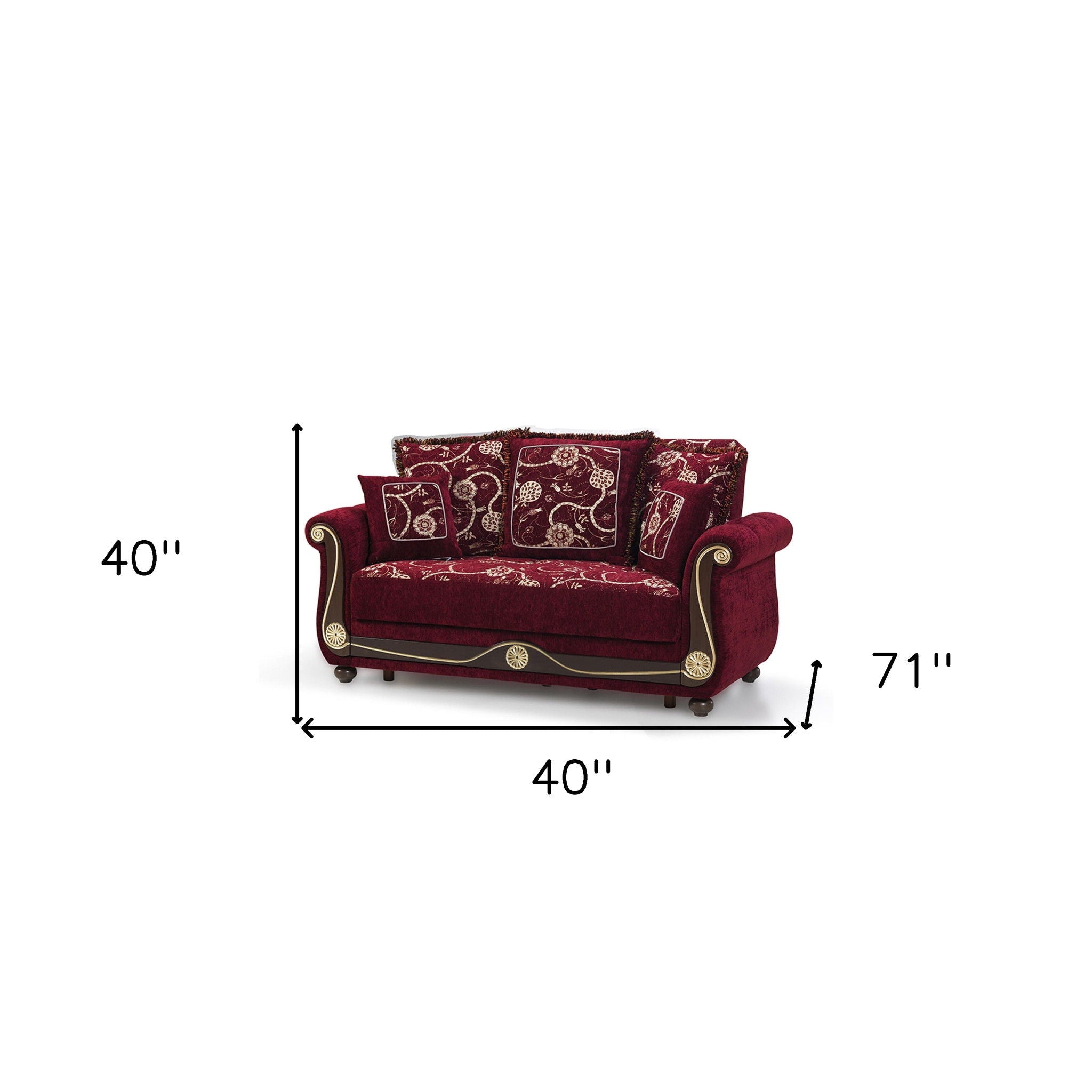 Chenille Futon Convertible Sleeper Love Seat With Storage - Burgundy Dark Brown