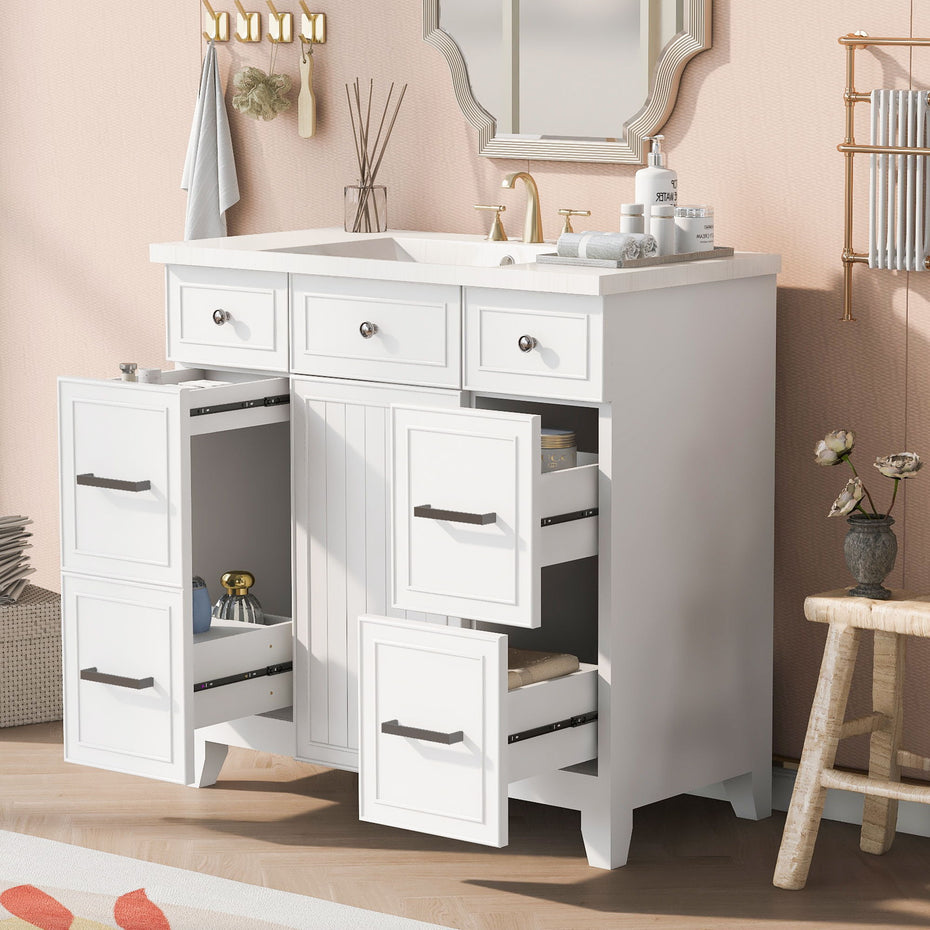 Bathroom Vanity Cabinet With Sink Top Combo Set, Single Sink, Shaker Cabinet With Soft Closing Door And Drawer