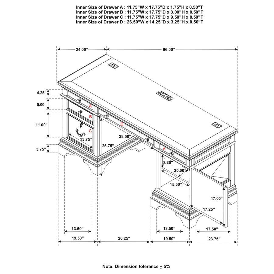 Hartshill - 5-Drawer Credenza Office Desk Burnish Oak - Burnished Oak by CoasterElevations | Bel Furniture