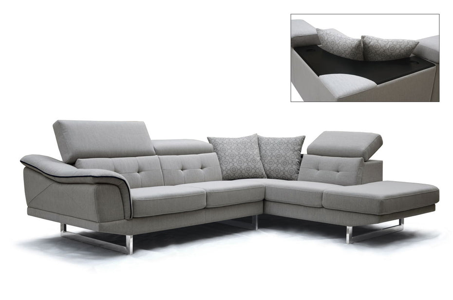 Wood Fabric Foam And Steel Sectional Sofa - Gray