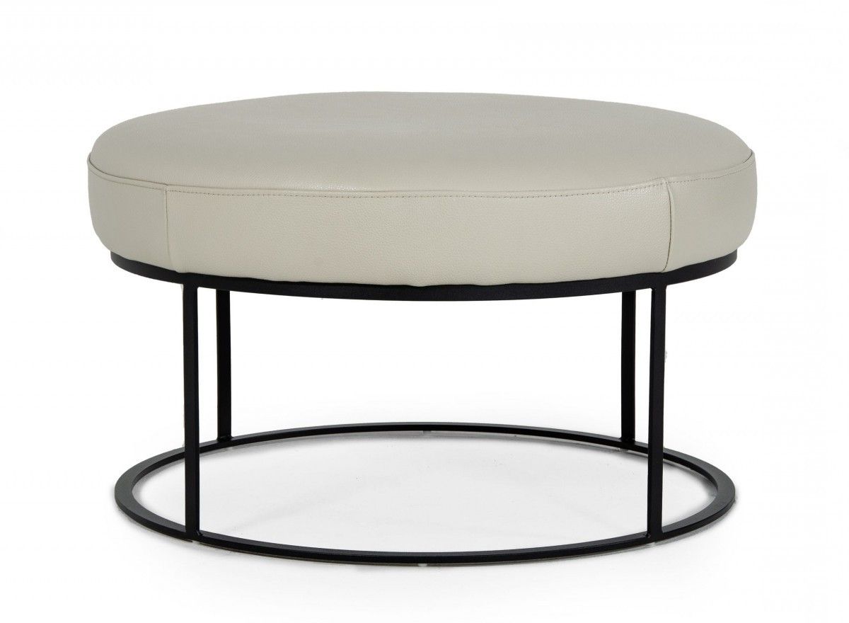 Faux Leather And Black Ottoman - Light Gray