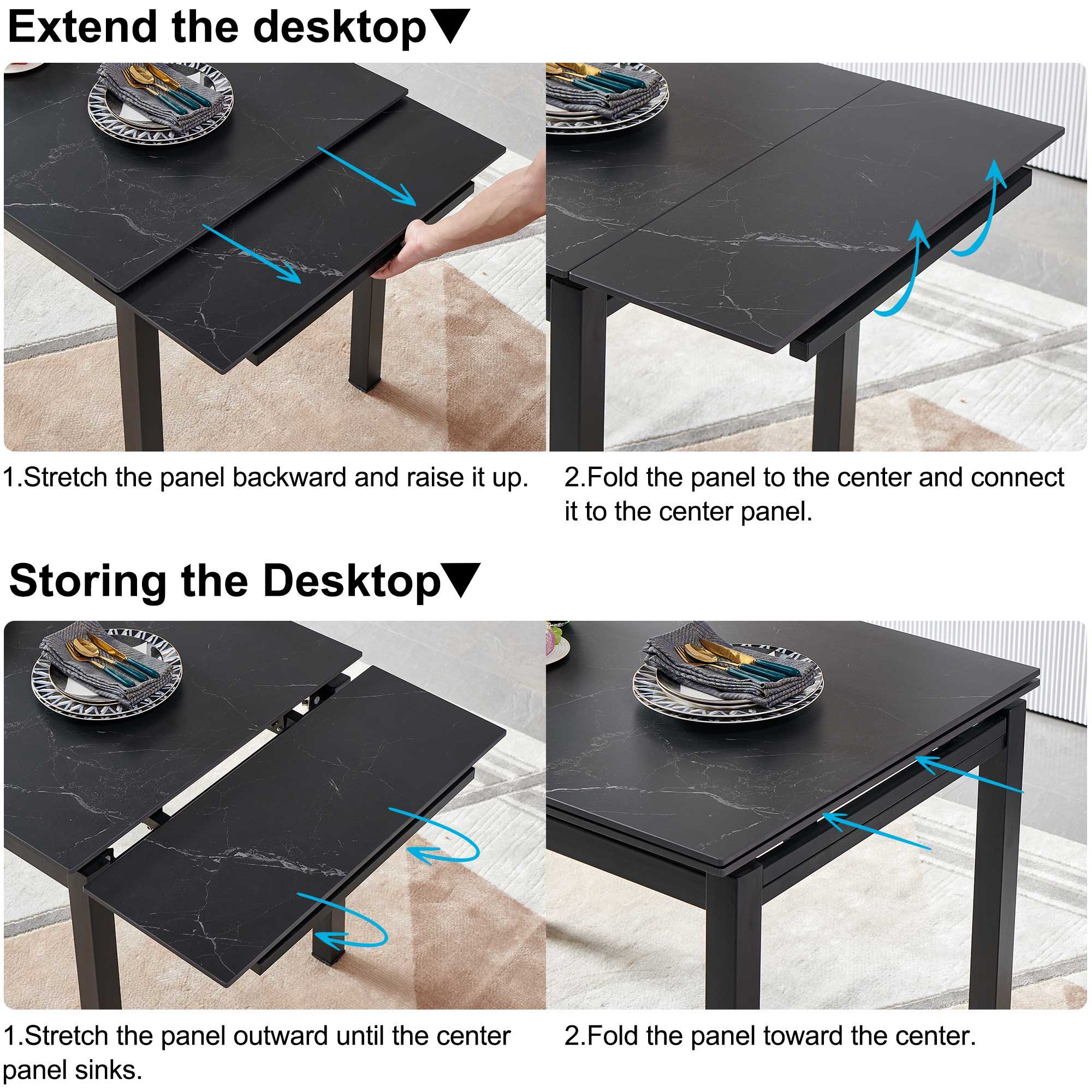 Ceramic Modern Rectangular Expandable Dining Room Table For Space-Saving Kitchen Small Space Table