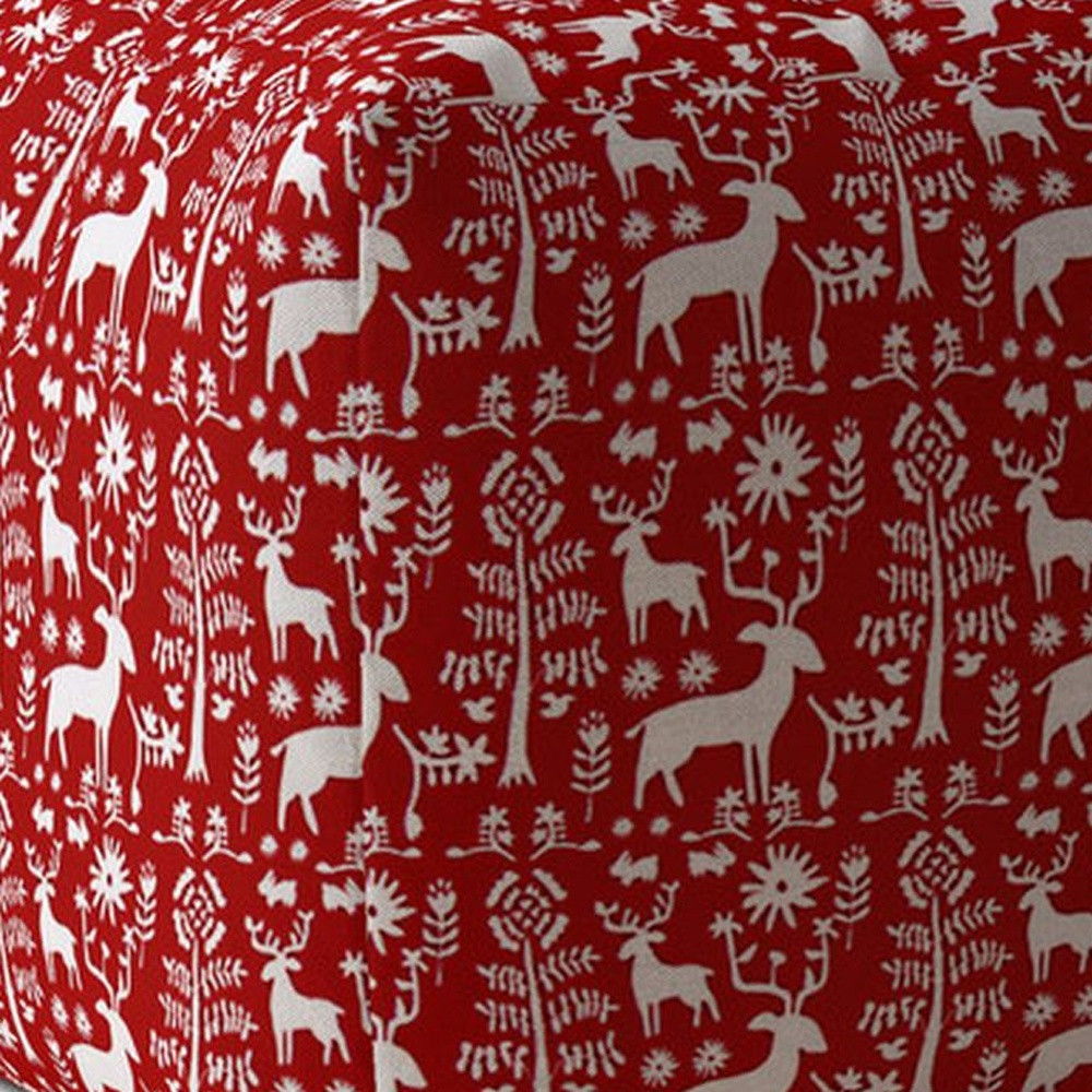 Cotton Stag Pouf Cover - Red / White