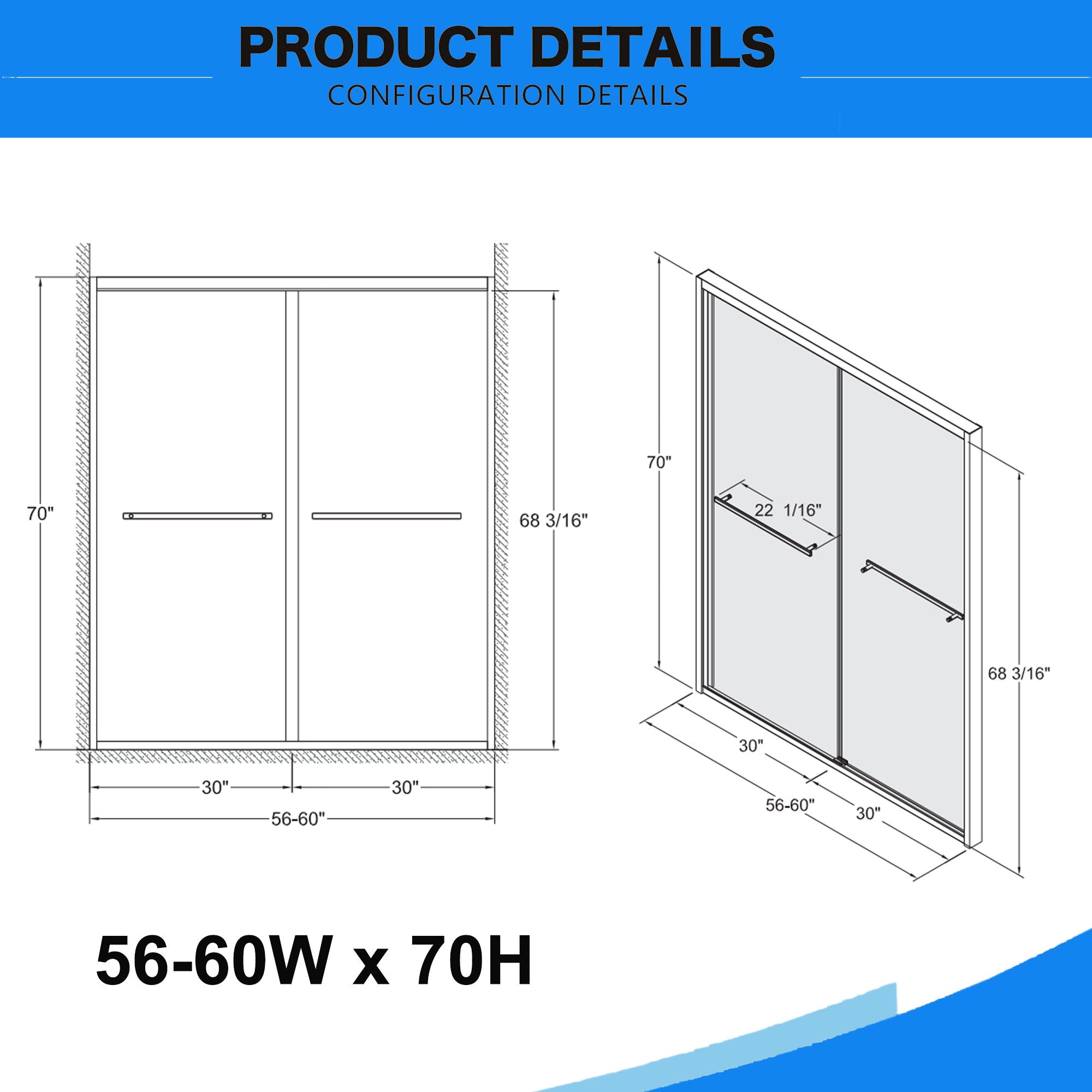 Frame Double Sliding Shower Door, Bypass Bathroom Sliding Door With Premium Clear Tempered Glass, Hardware Sliding Glass Shower Enclosure - Matte Black