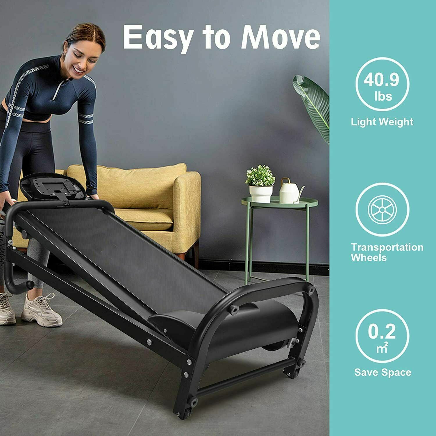 Folding Manual Walking Treadmill, Non-Electric Treadmill With Armrests And Lcd Display, Suitable For Aerobic Sport Fitness Equipment In Home Gym, Office, Apartment - Black