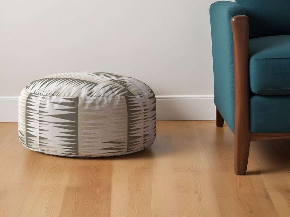 Cotton Round Chevron Pouf Ottoman - Beige