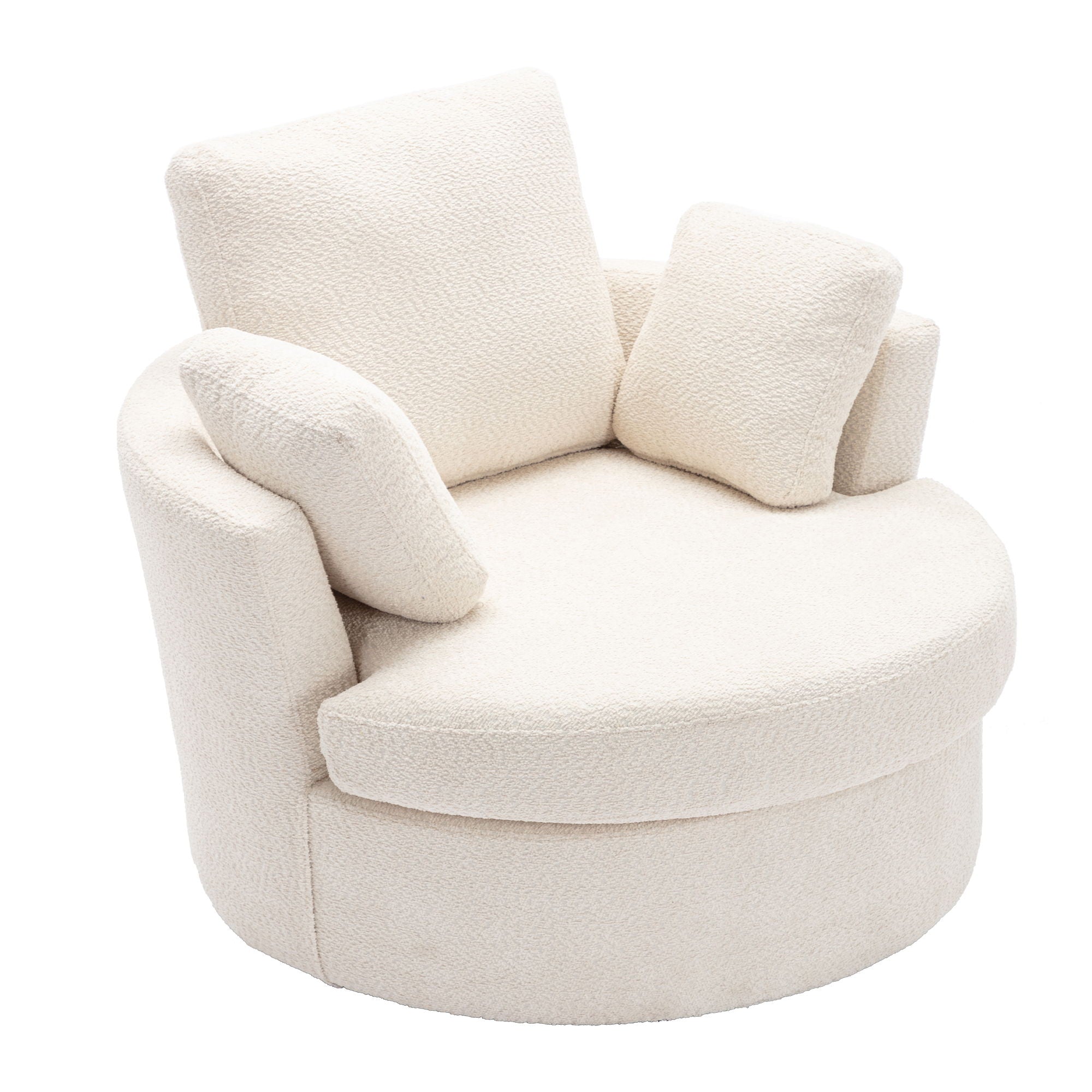 Oversize Round Swivel Chair Cozy Club 360 Degrees Swivel Sofa With 3 Pillows Fabric For Living Room Lounge Hotel - Beige