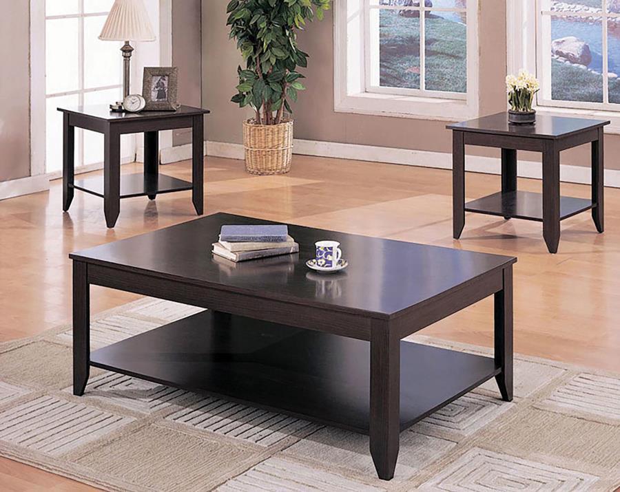 Brooks - 3 Piece Rectangular Coffee Table Set - Cappuccino by CoasterEssence | Bel Furniture