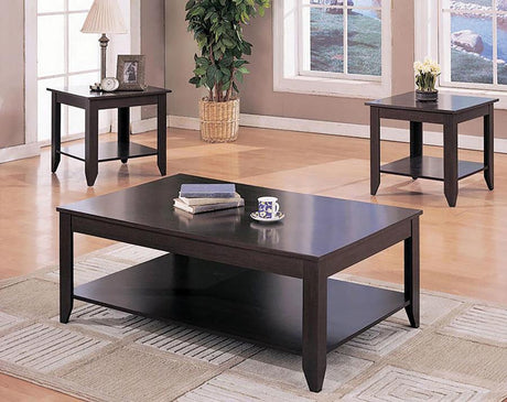 Brooks - 3 Piece Rectangular Coffee Table Set - Cappuccino by CoasterEssence | Bel Furniture