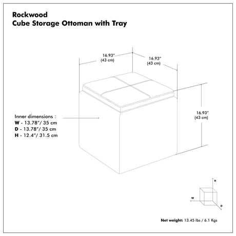 Rockwood - Upholstered Cube Storage Ottoman With Tray - view 35