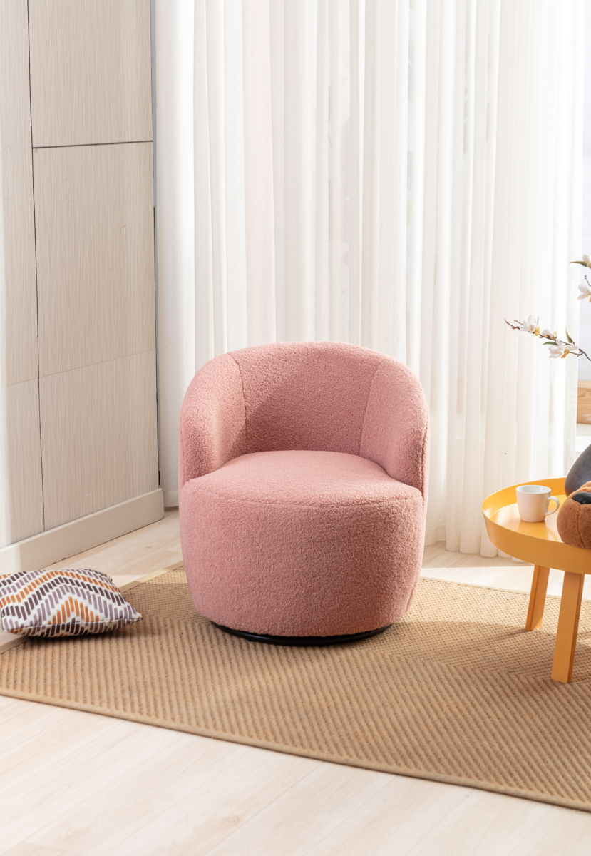 Teddy Fabric Swivel Accent Armchair Barrel Chair With Powder Coating Metal Ring