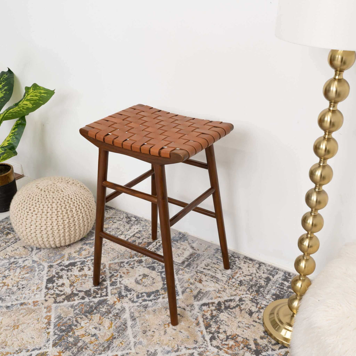 Maya - Genuine Leather Stool - Rustic / Tan by Ashcroft Furniture | Bel Furniture