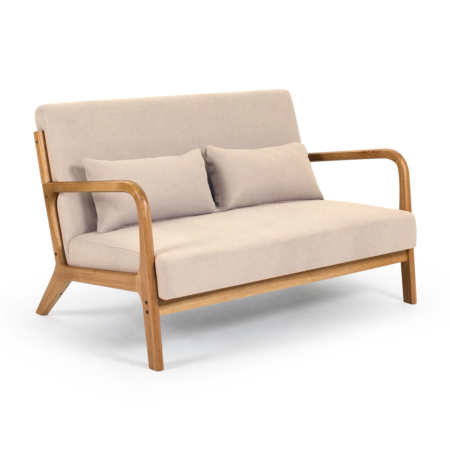 Leisure Chair With Solid Wood Armrest And Feet, Mid-Century Modern Accent Sofa, 2 Seat