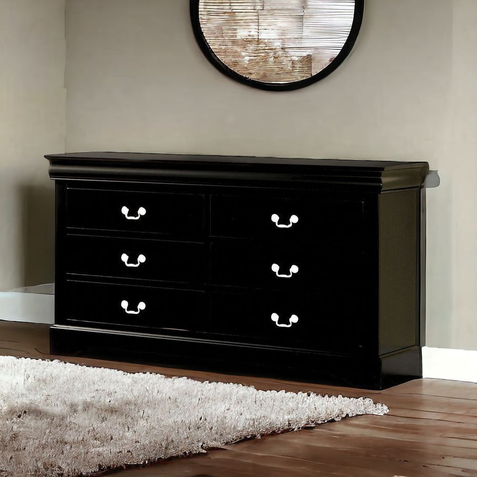 Double Dresser Wooden 6 Drawer - Black