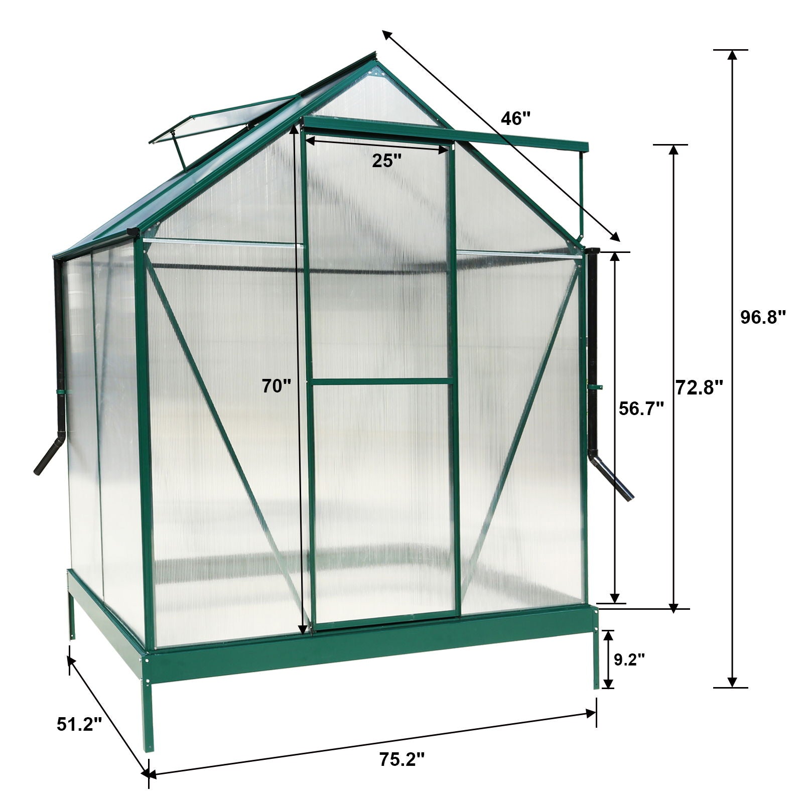 Polycarbonate Greenhouse, Heavy Duty Outdoor Aluminum Walk-In Green House Kit With Rain Gutter, Vent And Door For Backyard Garden