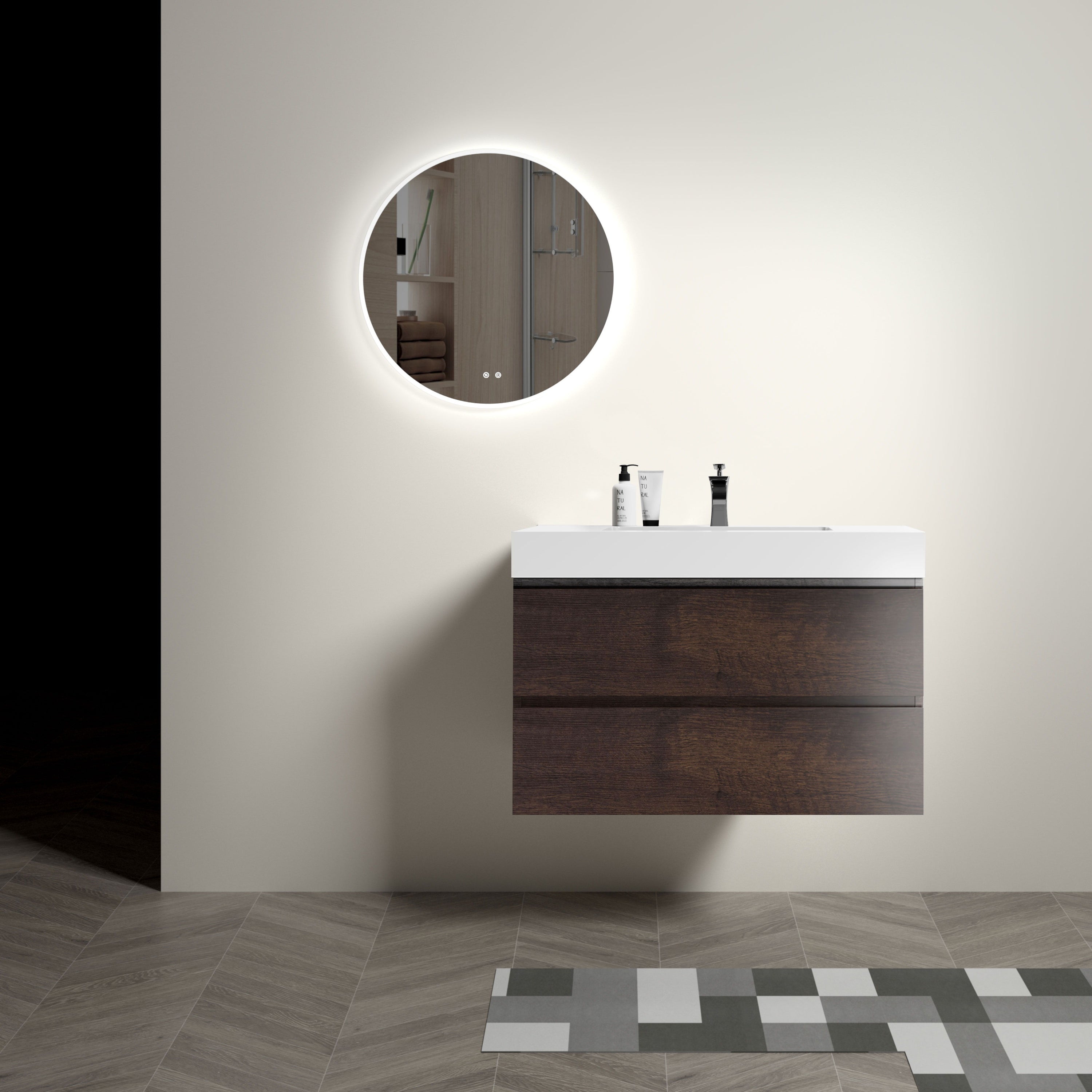 Alice - Bathroom Vanity Wall Mounted With Sink, Large Storage Floating Bathroom Vanity For Modern Bathroom, One-Piece Sink Basin Without Drain And Faucet