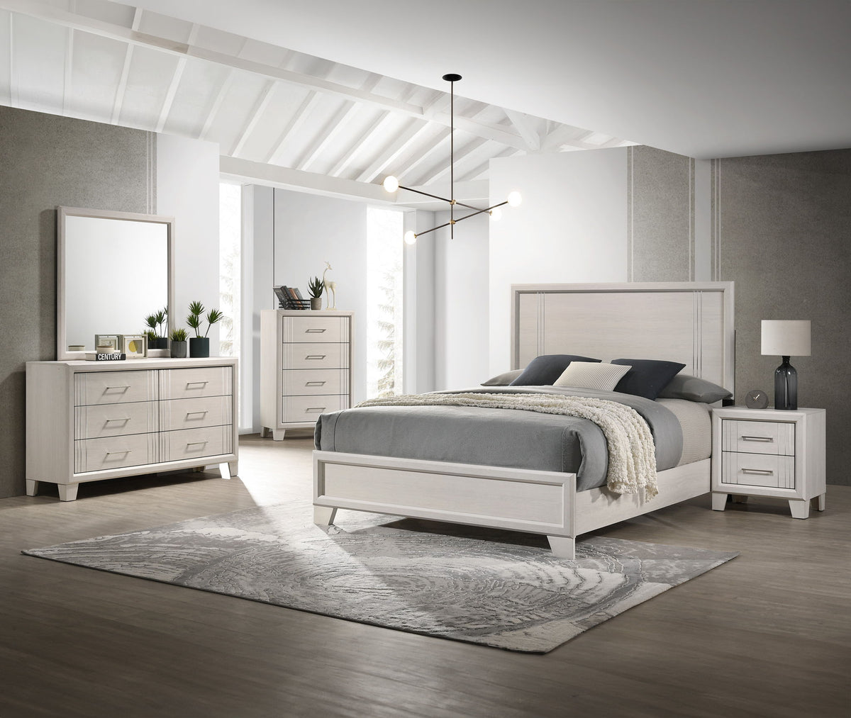 Charlie - Bedroom Set White 5 Pc. Bed, Dresser, Mirror, Chest, Nightstand by Crown Mark | Bel Furniture