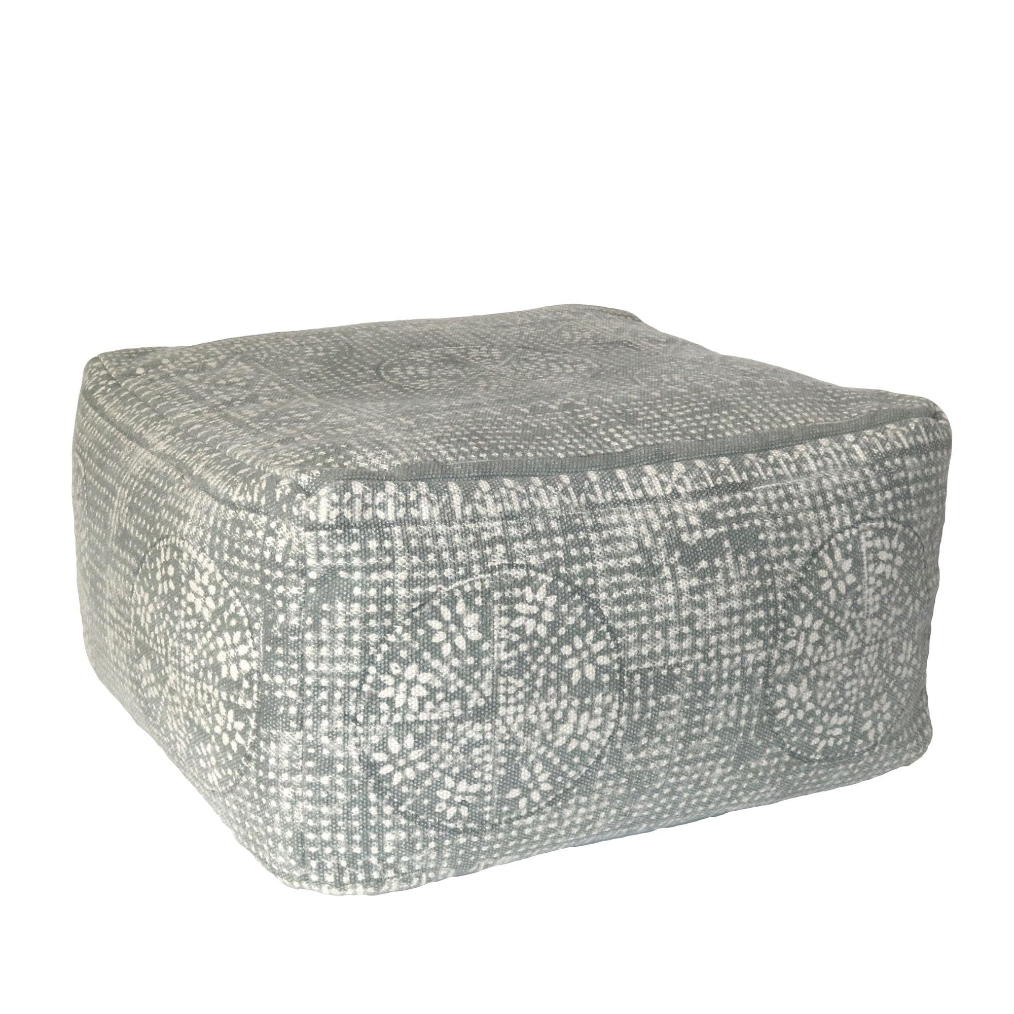 Patterned Rectangle Pouf - Light Gray