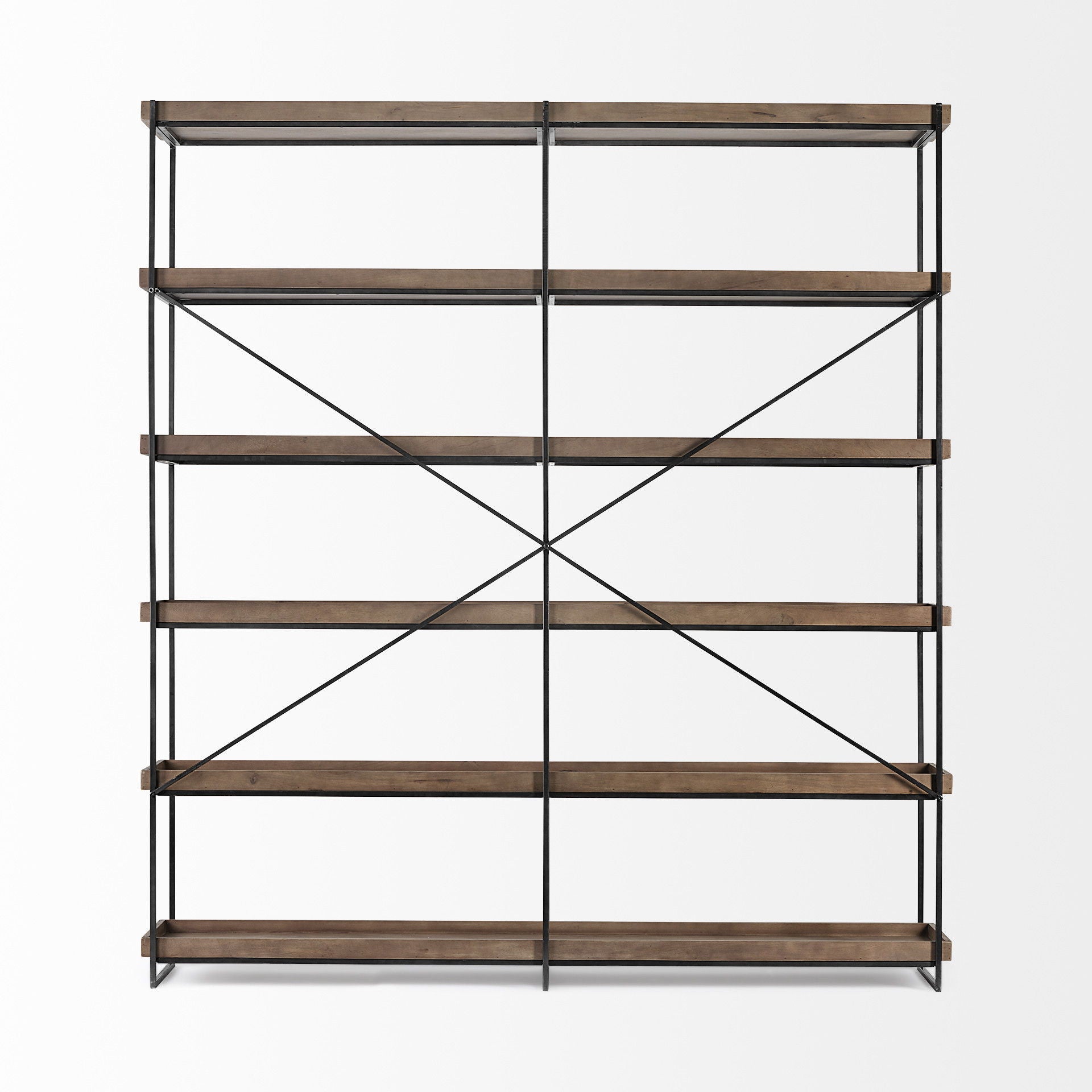 Wood And Iron Shelving Unit With 5 Tray Shelves - Medium Brown