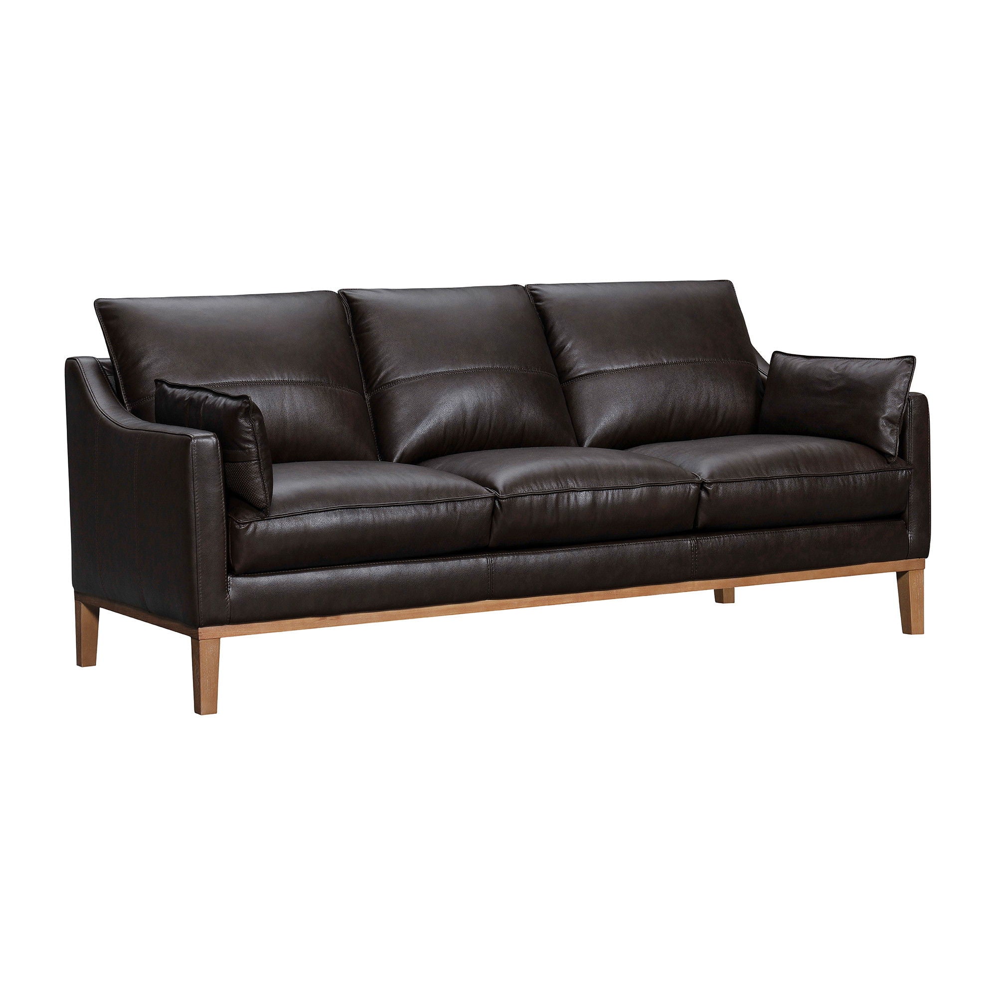 Leather Sofa And Toss Pillows With Brown Legs - Dark Brown