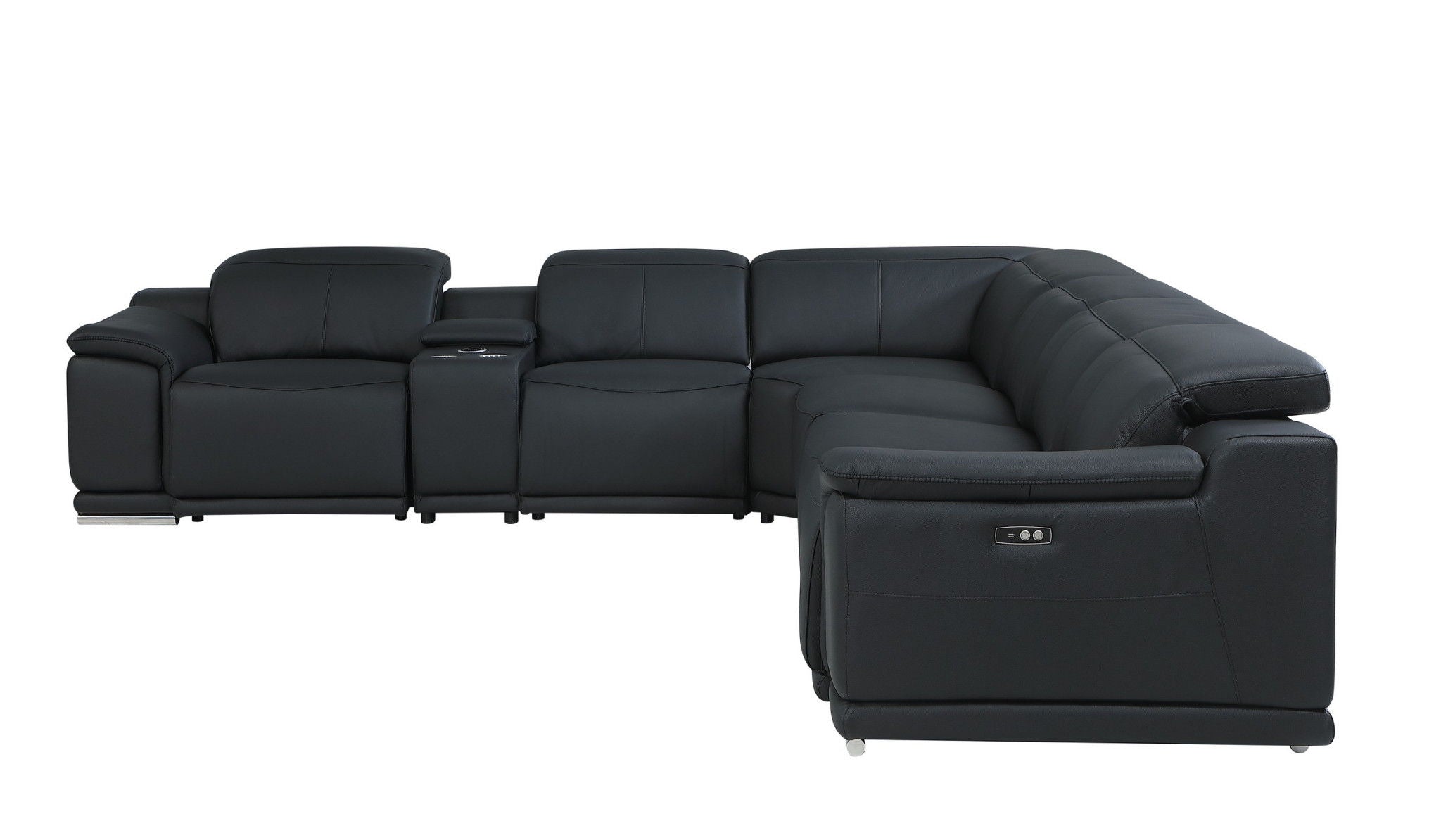 Italian Leather Power Reclining U Shaped Seven Piece Corner Sectional With Console - Black